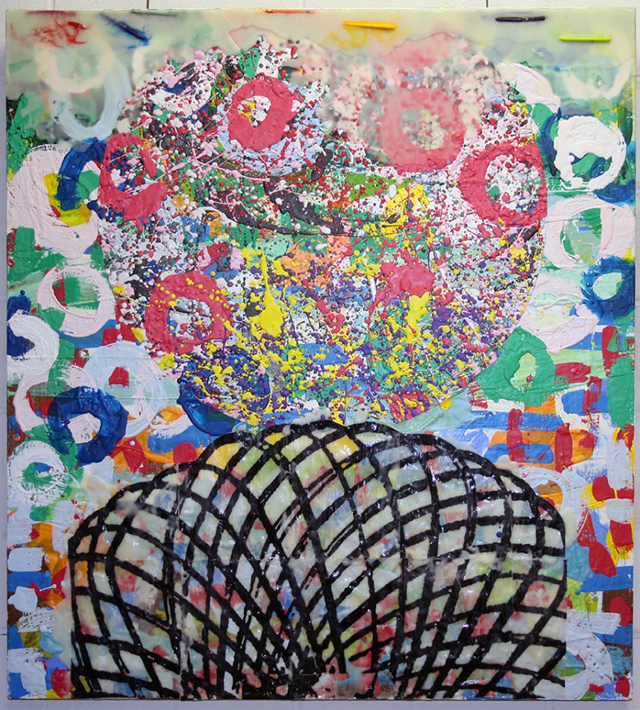 Oneonta and the 5th Dimension, encaustic and mixed media, 48 by 43.75 inches, 2013